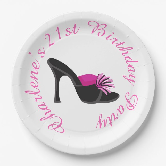 Black Heels Shoes with Black Polka Dots Paper Plate (Front)