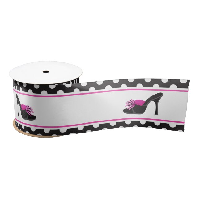 Black Heels Shoes with Black Polka Dots Satin Ribbon (Spool)