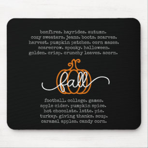 Black Hello Fall Definition Words Pumpkin Autumn Mouse Pad