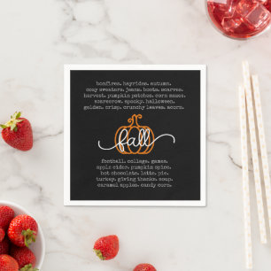 Black Hello Fall Definition Words Pumpkin Autumn Napkin