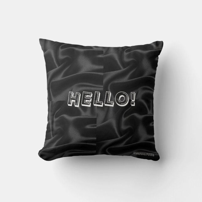 Black Hello Throw Pillow (Front)
