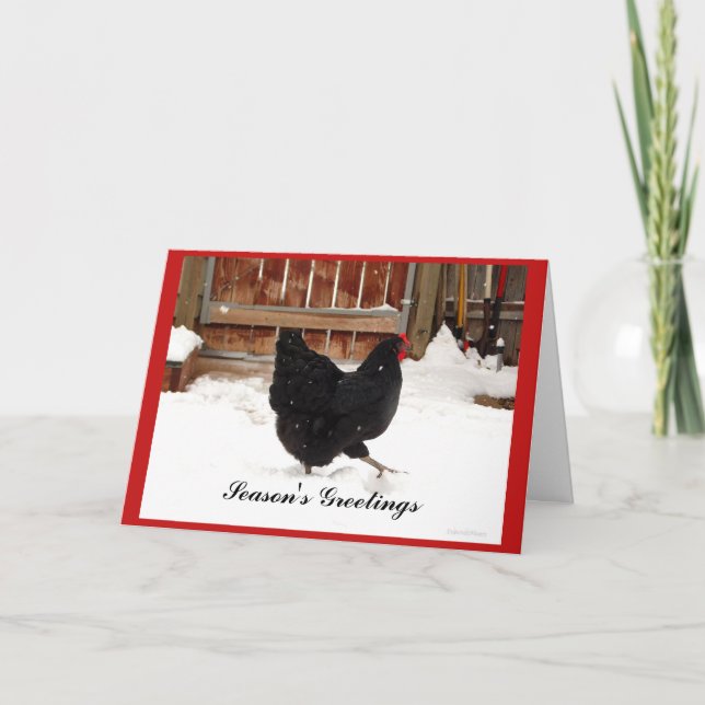 Black Hen Walking In Snow Holiday Cartes De Voeux (Devant)