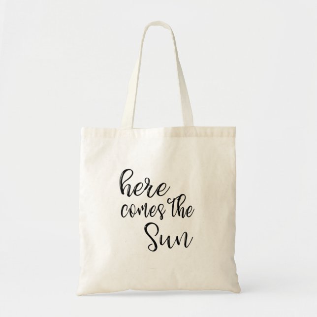 Black "Here Comes The Sun" Tote Bag (Front)