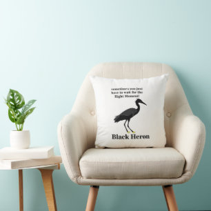 Black Heron Egret Bird Throw Pillow