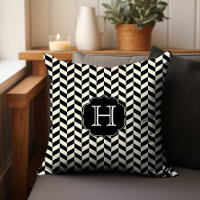 Black Herringbone Chevron Pattern with Monogram