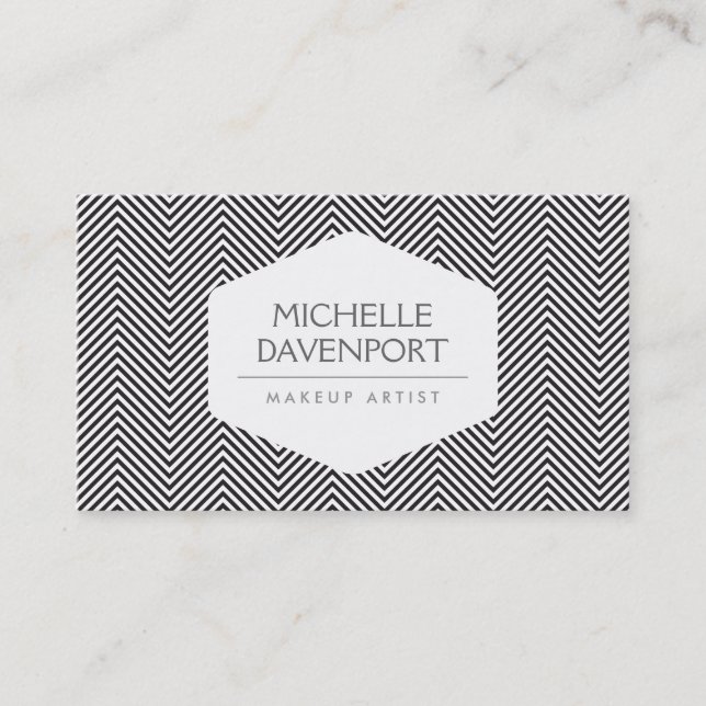 BLACK HERRINGBONE PATTERN Designer Business Card (Front)
