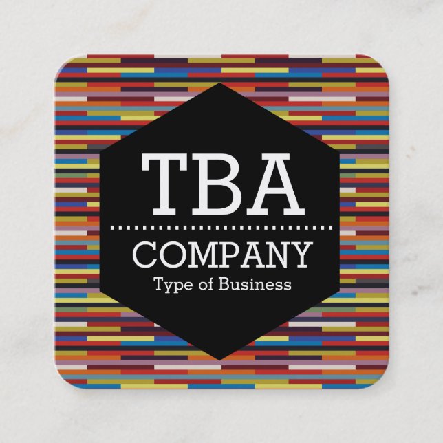 Black Hexagon -  Colourful Stripes Square Business Card (Front)