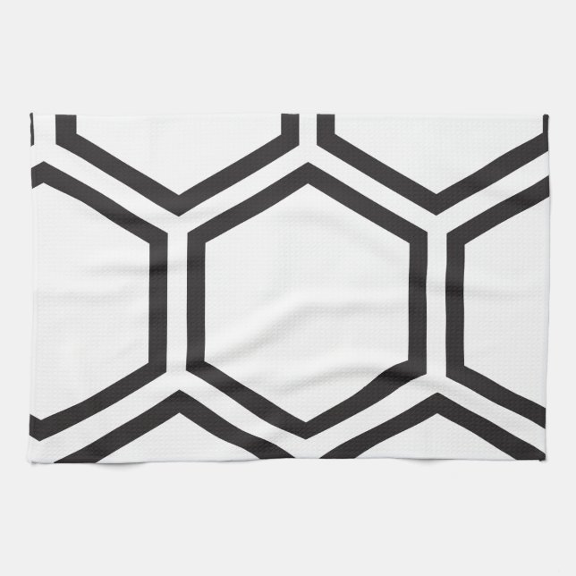 Black Hexagon pattern. Kitchen Towel (Horizontal)