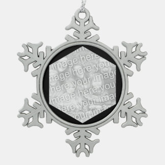 Black Hexagon Photo Border Snowflake Pewter Christmas Ornament