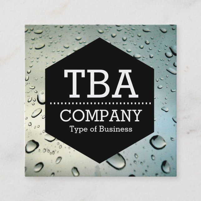Black Hexagon - Rain on a Window Square Business Card (Front)