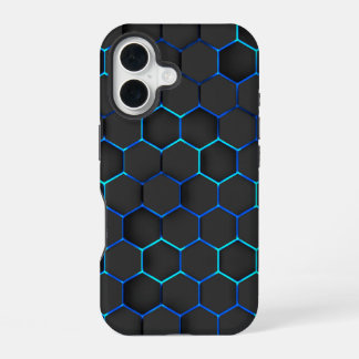 Black hexagons on blue light iPhone 16 case