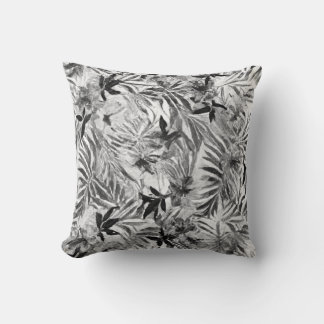 Black Hibiscus Hawaiian flower Pattern Tropical Th Throw Pillow