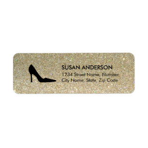 Black High Heel Shoe Glitter Return Address Label