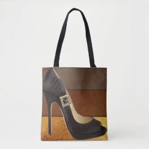 Black High Heel With brown Gold Colours Tote Bag