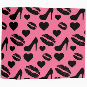 Black High Heels Kisses Lips Girly Makeup Hearts Binder