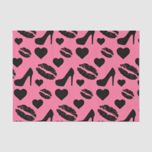 Black High Heels Kisses Lips Girly Makeup Hearts Tissue Paper