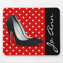 Black High Heels Red White Polka Dot Pattern