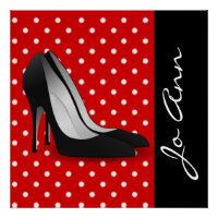 Black High Heels Red White Polka Dot Pattern