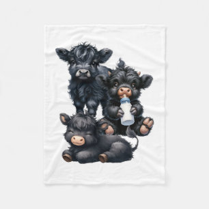 Black Highland Cow Reading A Book Fleece Blanket