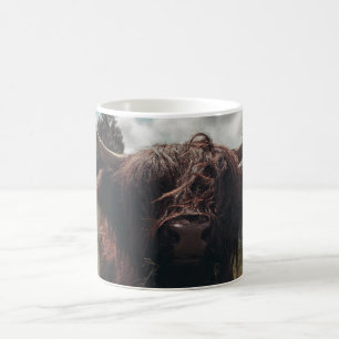 Black highland Scottish cow grazing vintage retro Coffee Mug