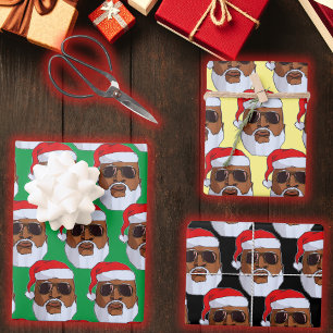 Black hip hop Santa Claus African American Xmas Wrapping Paper Sheet
