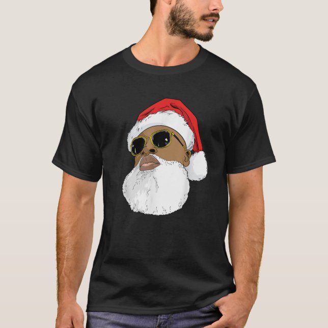 Black hip hop Santa Claus novelty African American T-Shirt (Front)