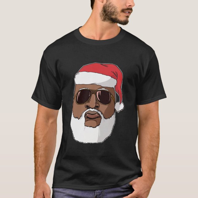 Black hip hop Santa Claus novelty African American T-Shirt (Front)