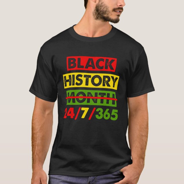 Black History 24 7 365 Africa Map BHM Pride Afro W T-Shirt (Front)