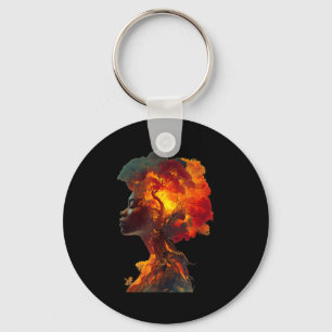 Black History Afro Woman Tree Roots Nature Art Her Keychain