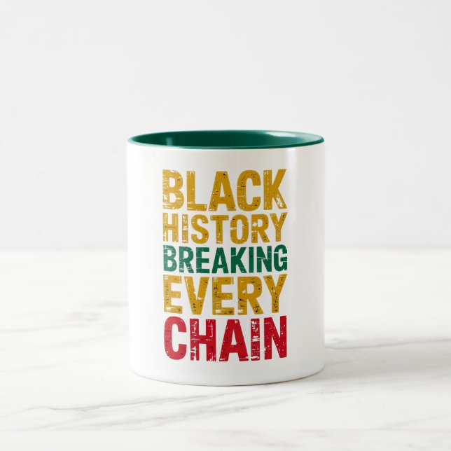 Black History Breaking Every Chain Empowerment  Two-Tone Coffee Mug (Center)