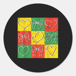 Black History Chequered Coquette Bow Heart Valenti Classic Round Sticker