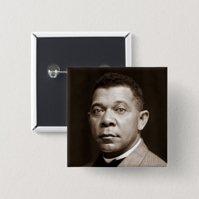 Black History Icon: Booker T Washington, Portrait 2 Inch Square Button (Front & Back)