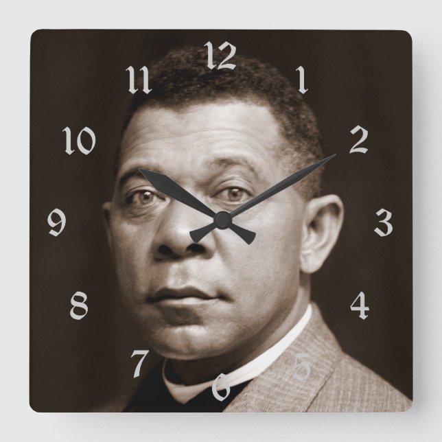 Black History Icon: Booker T Washington, Portrait Square Wall Clock (Front)