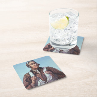 Black History Icons: Aviators of WW2, US Pilots Square Paper Coaster