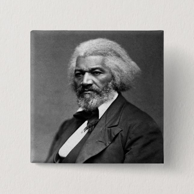 Black History Icons: Older Frederick Douglass 2 Inch Square Button (Front)