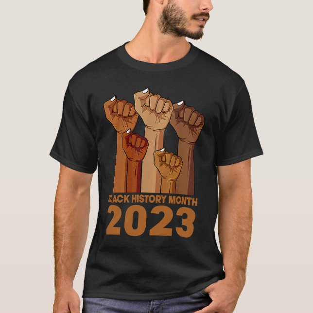 Black History Month 2023 BHM Pride Hand Fist Peace T-Shirt (Front)