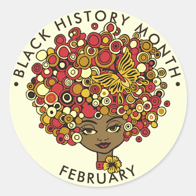 Black History Month, beautiful woman retro Classic Round Sticker (Front)