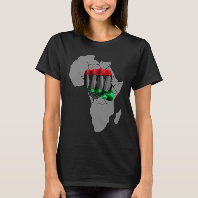 Black History Month BHM Afro Pride Hand Fist Black T-Shirt (Front)