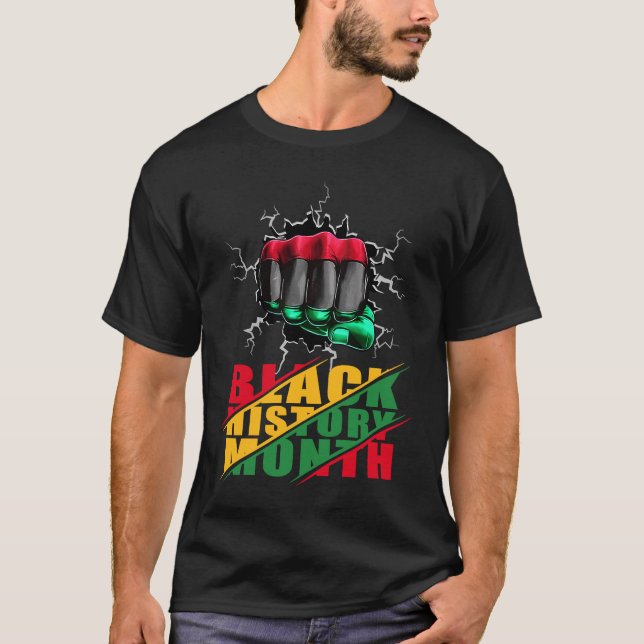 Black History Month BHM Afro Pride Hand Fist Black T-Shirt (Front)