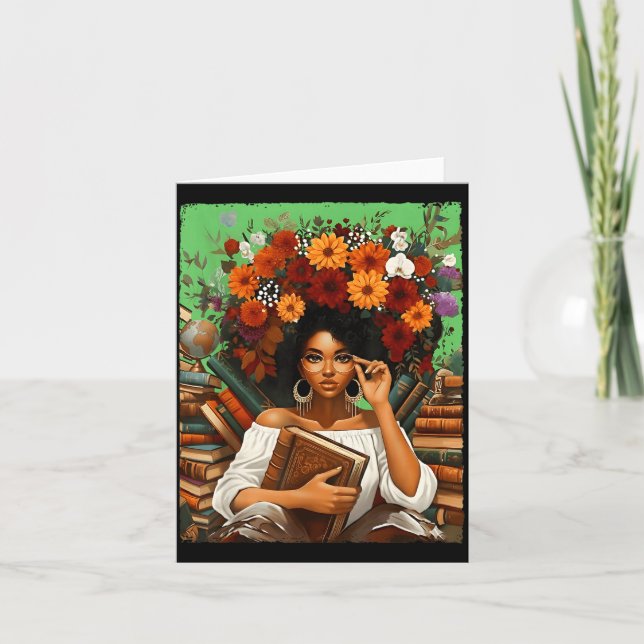 Black History Month Black Afro Girl Women Book Lov Card (Front)
