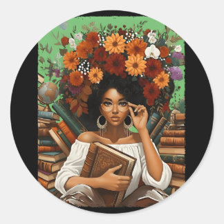 Black History Month Black Afro Girl Women Book Lov Classic Round Sticker