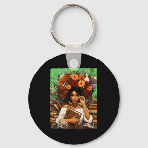 Black History Month Black Afro Girl Women Book Lov Keychain