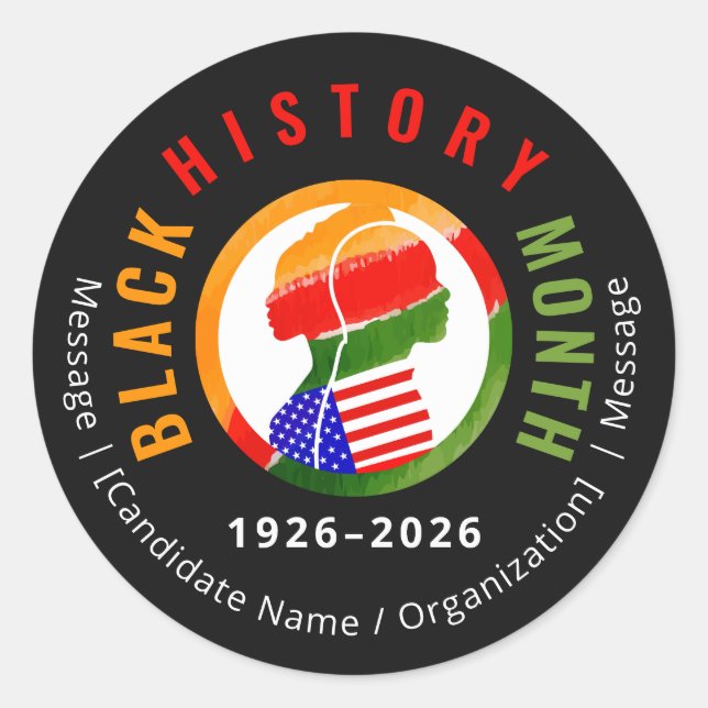 Black History Month Centennial Formal Patriotic Classic Round Sticker (Front)