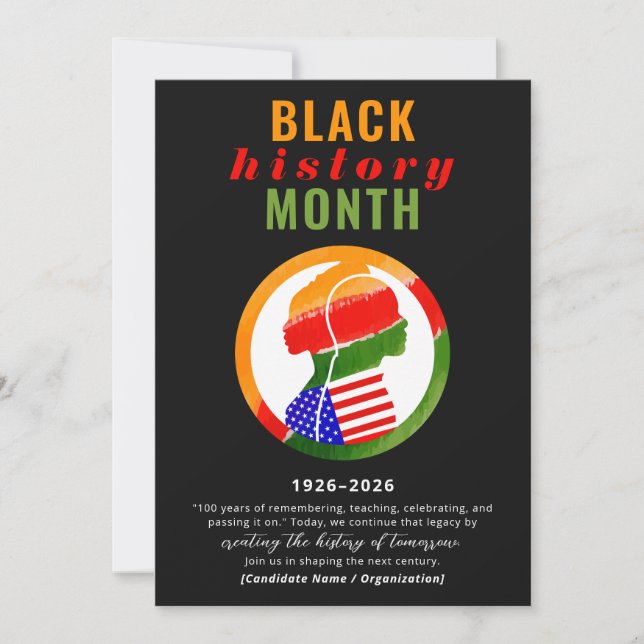 Black History Month Centennial Formal Patriotic Holiday Card (Front)