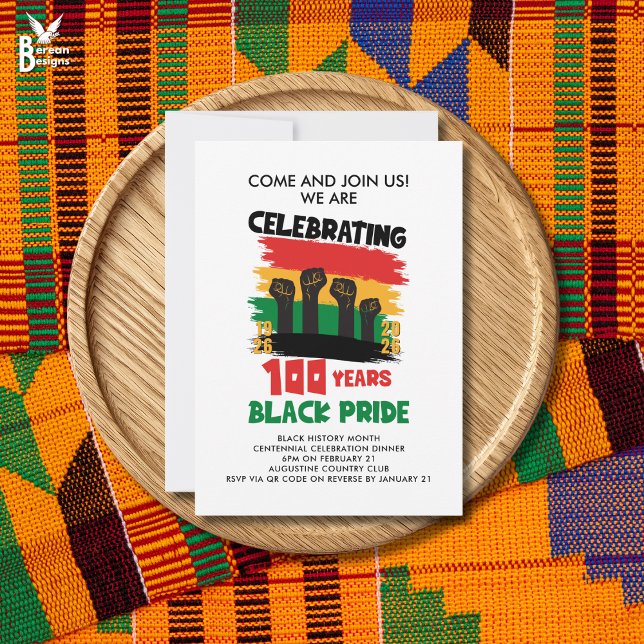 BLACK HISTORY MONTH Centennial Invitation (Black History Month Centennial flat card invitation to celebrate 100 years of Black pride)