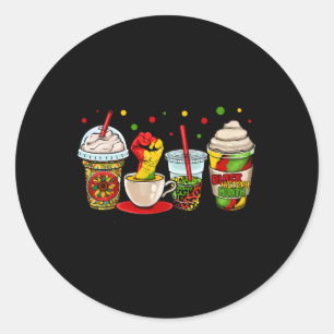 Black History Month Coffee Cup Latte Kente Dashiki Classic Round Sticker