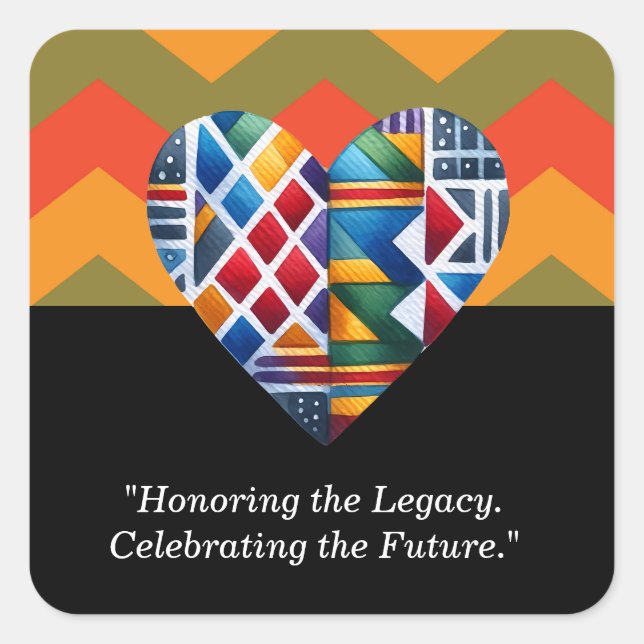 Black History Month Heart Square Sticker | (Front)