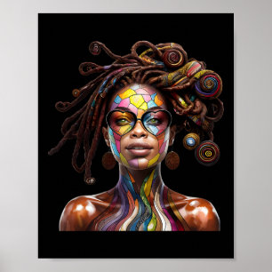 Black History Month Loc'd Hair Art Black Queen Afr Poster