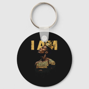Black History Month Men Dad I Am Empowering Black Keychain