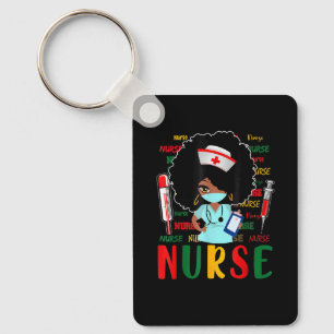 Black History Month Nurse Afro Girl Womens Day Gra Keychain